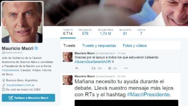 El perfil de Twitter de Macri, desde donde agradeció a sus seguidores.