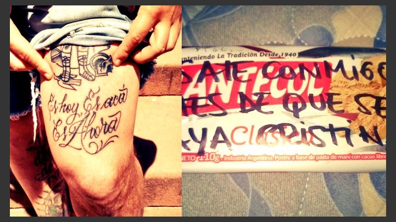 El tatuaje que cita a Mauricio y la golosina que remite a Cristina.