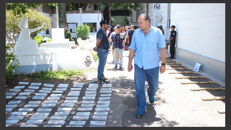 Berni este martes en la sede de la Policía Federal en Rosario.