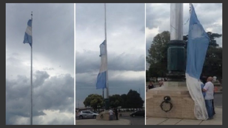La Bandera del mástil principal del Monumento terminó desgarrada a causa del fuerte viento.