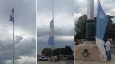 La Bandera del mástil principal del Monumento terminó desgarrada a causa del fuerte viento.