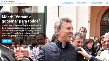 Macri, en la portada de la página web.