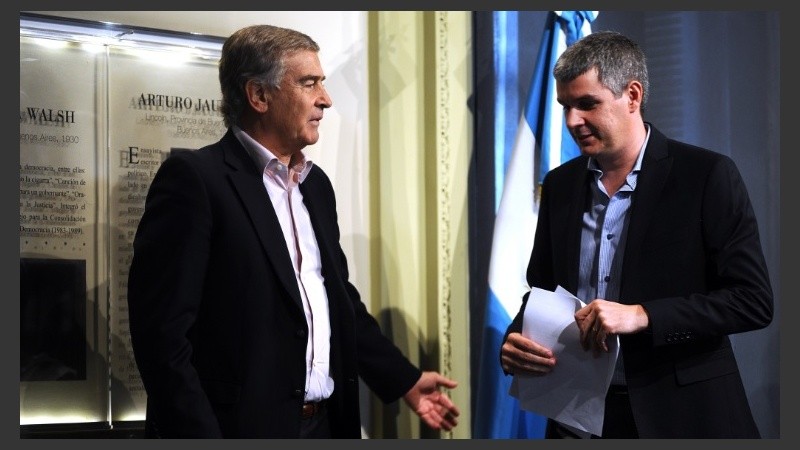 Aguad y Peña durante el anuncio en la Rosada.