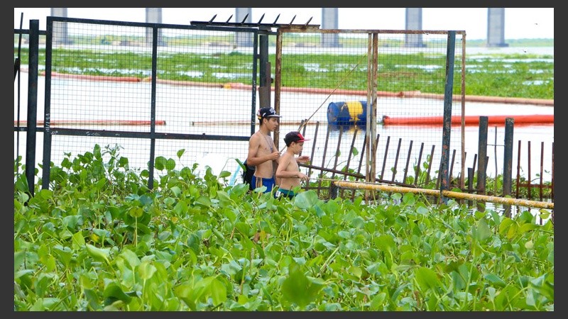 Dos niños pescando en la zona. (Alan Monzón/Rosario3.com)