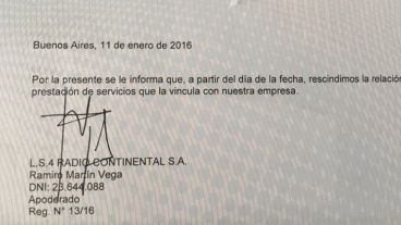 La carta de despido que recibió Cinthia García.