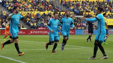 Un clásico: Messi, Neymar y Suárez festejan.