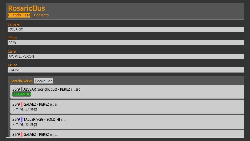El servicio de la empresa Rosario Bus.