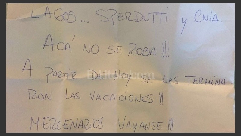 Uno de los papeles hallados en la vivienda de un jugador.