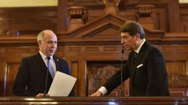 Lorenzetti, el titular de la Corte, cuando le tomó juramento a Rosatti, el flamante cuarto integrante.