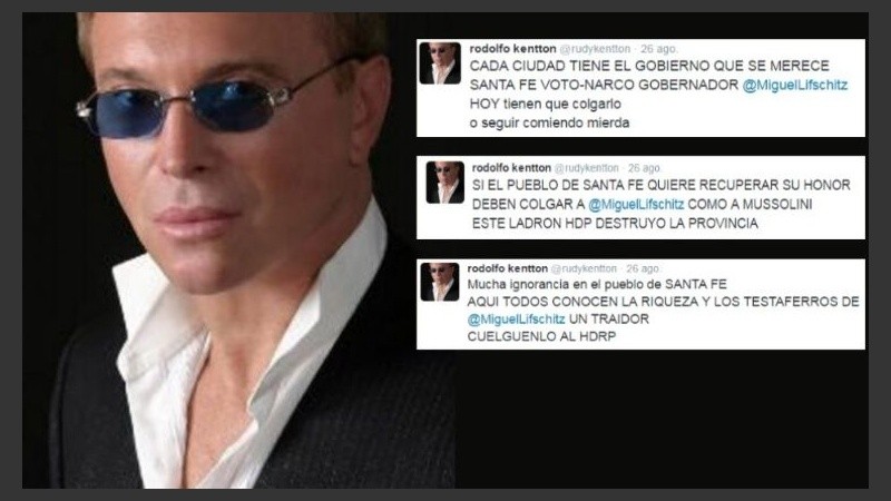 El hombre acusado por el gobernador y su perfil en Twitter.