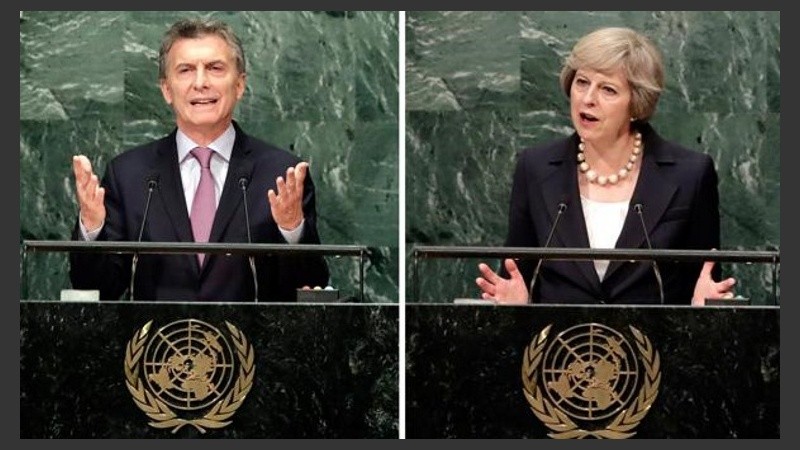 Mauricio Macri y la primera ministra británica, Theresa May, en la ONU. 