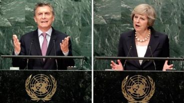 Mauricio Macri y la primera ministra británica, Theresa May, en la ONU.