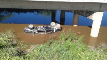 El Toyota Corolla cayó por el cantero central al agua.