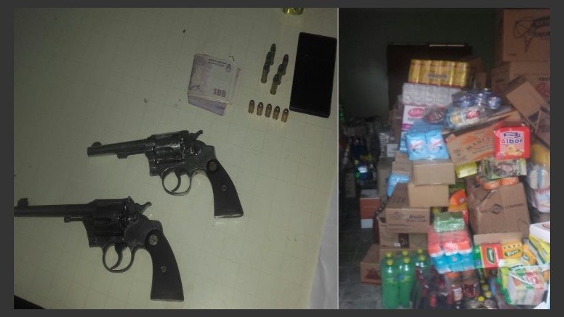 Armas, dinero y mercadería incautada por la PDI. 