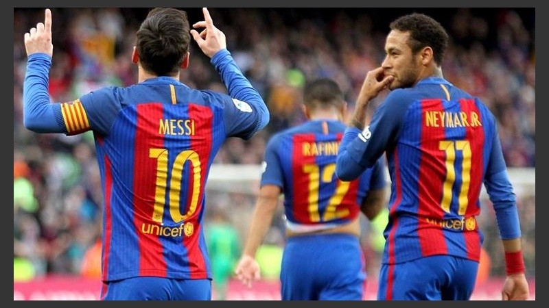 Leo Messi festeja este sábado en la victoria del Barcelona.