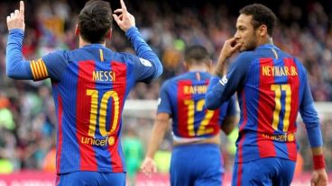 Leo Messi festeja este sábado en la victoria del Barcelona.