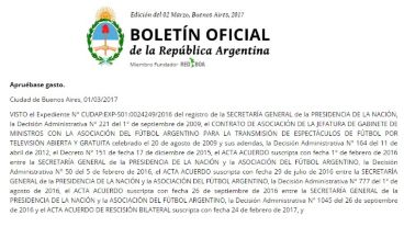 El anuncio del Gobierno en el Boletín Oficial.