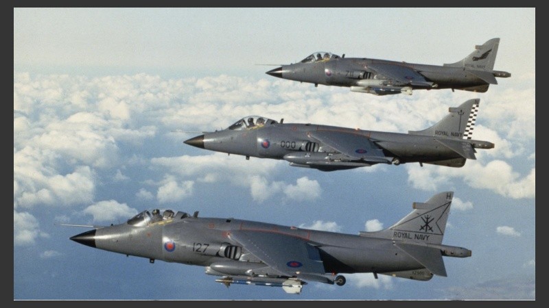 Harriers de la Marina Real que batallaron en Malvinas.