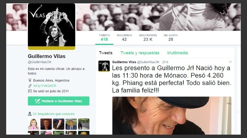 Vilas celebró en Twitter.