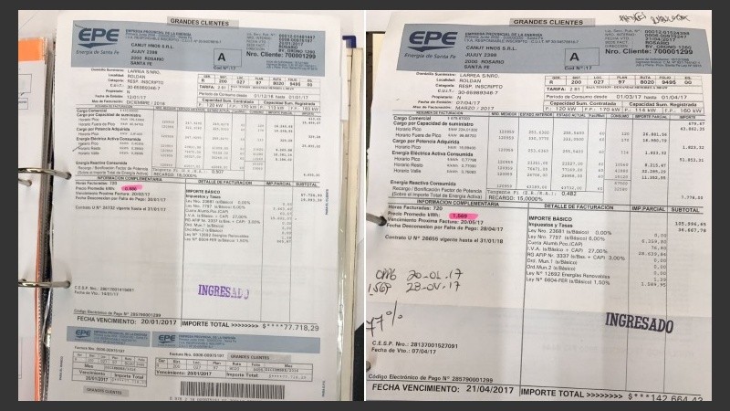 Comparación de la factura anterior y la actual. 