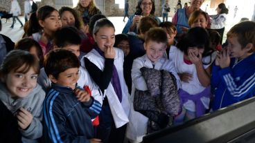 Los chicos se sorprenden al observar a sus compañeros en la televisión.