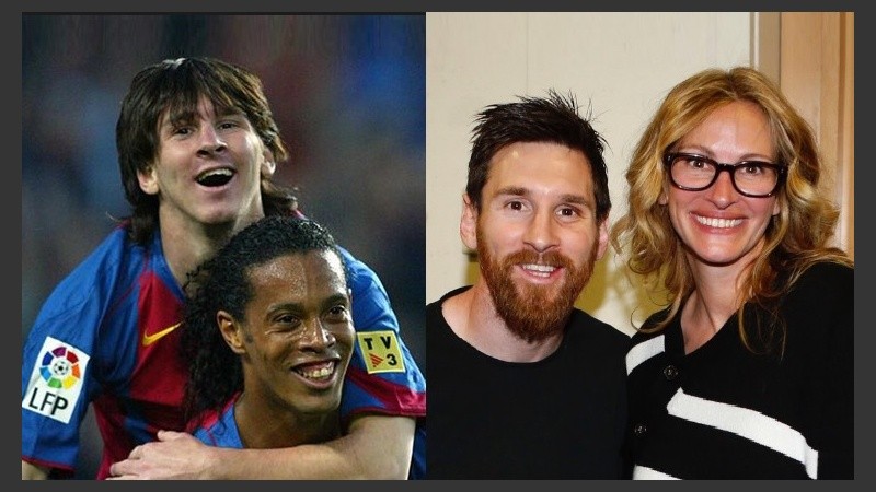 Con un amigo y una celebridad. Leo no para de despertar admiración.