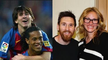 Con un amigo y una celebridad. Leo no para de despertar admiración.