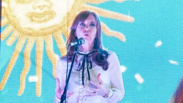 La ex presidenta al hablar a los militantes en el Instituto Patria.