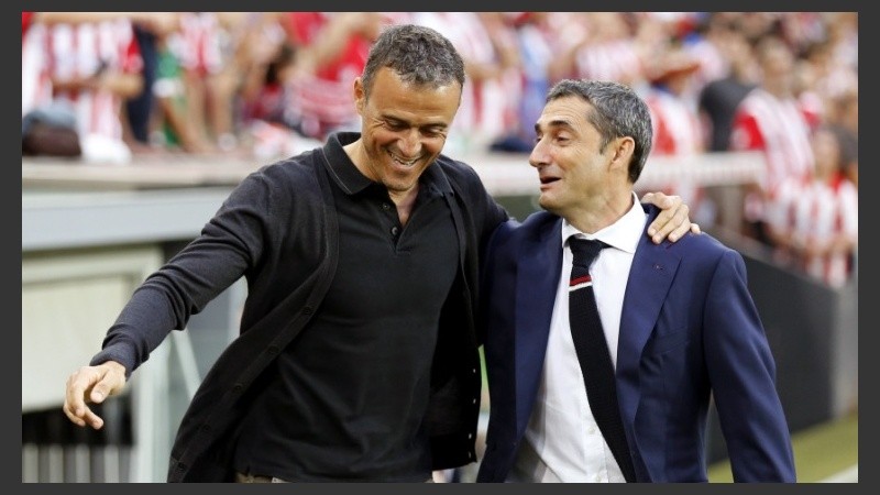 Luis Enrique y Valverde en un reciente cruce entre sus equipos.