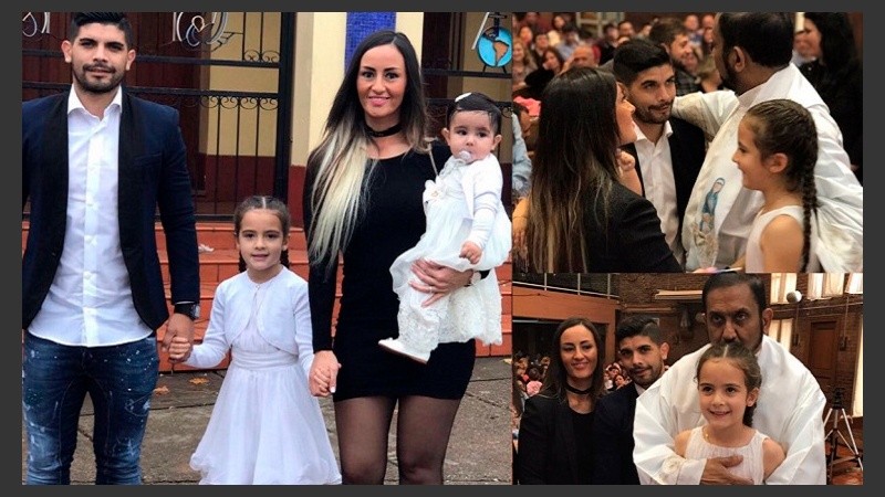 Ever, su familia e Ignacio en el bautismo realizado en Rosario.