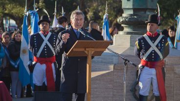 Macri dando su discurso en el Día de la Bandera.