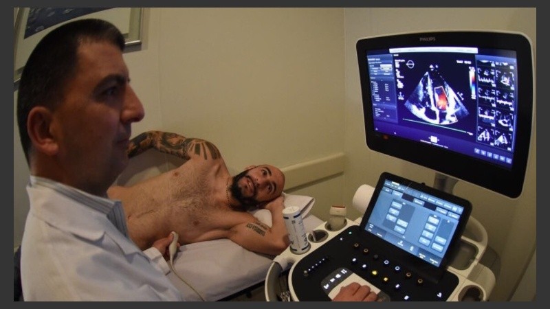 Pinola, en plena revisión médica.