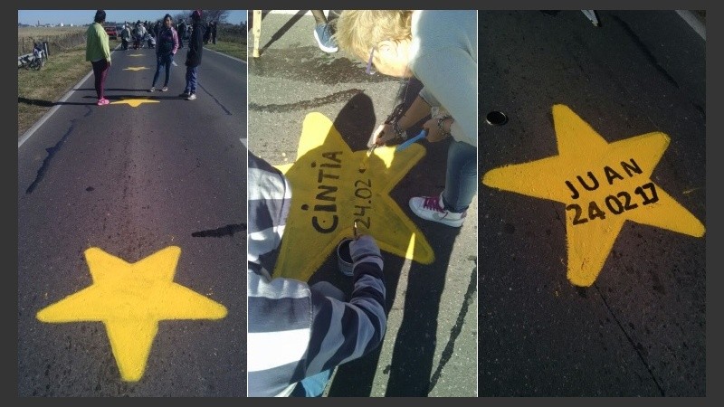 Estrellas en la ruta 33, en el lugar de la tragedia. 