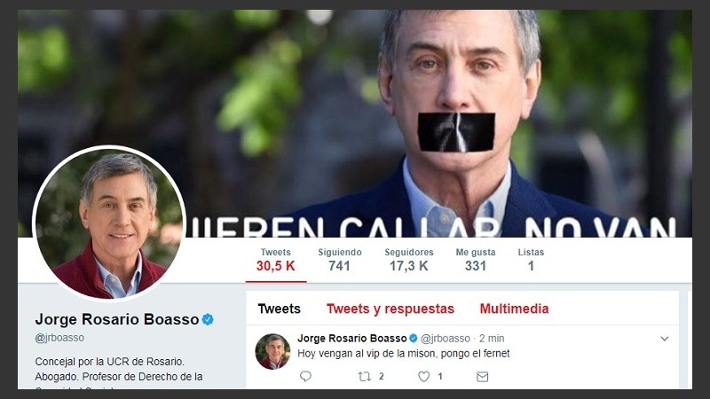 El perfil oficial de Boasso hackeado desde las 14. 