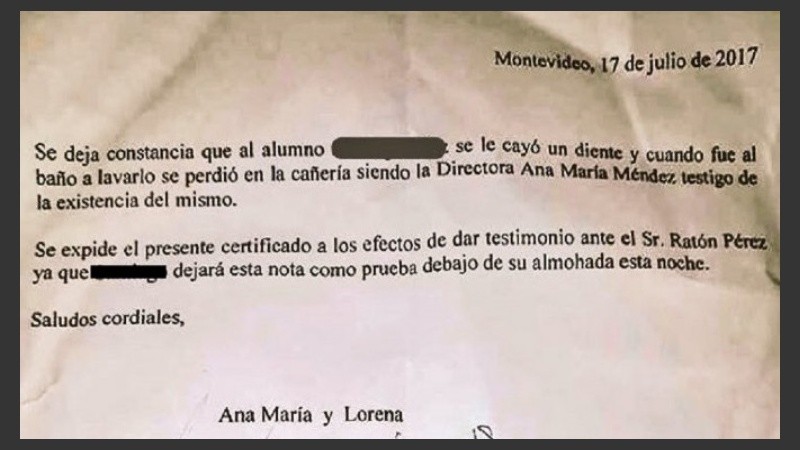 La carta de la maestra para el Ratón Pérez.