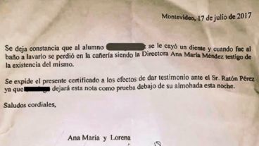 La carta de la maestra para el Ratón Pérez.