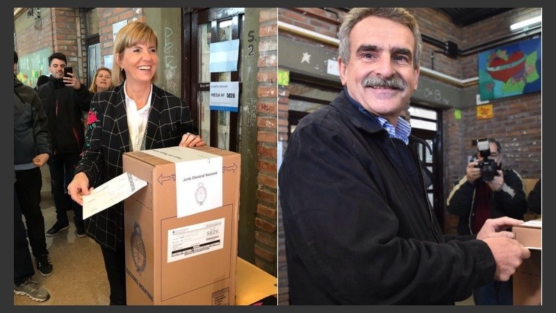 Rodenas y Rossi votando en la misma escuela rosarina este domingo. 