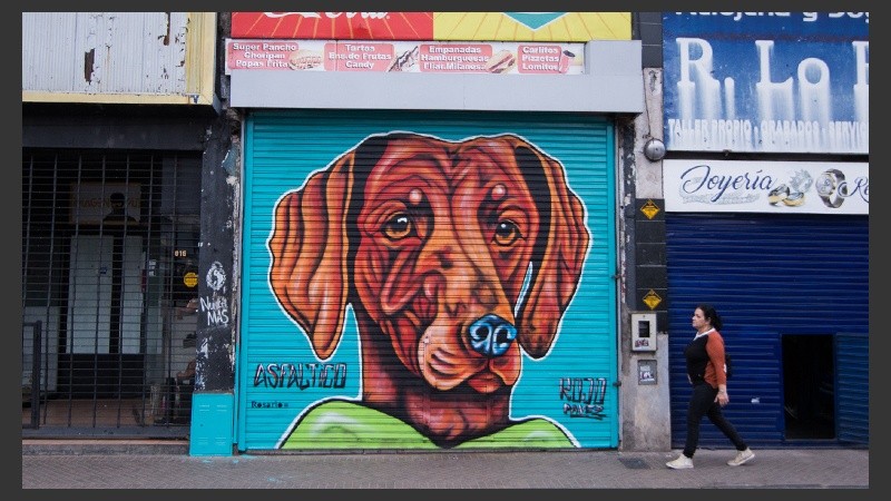 Así quedaron las persianas de los comercios intervenidas por los artistas.