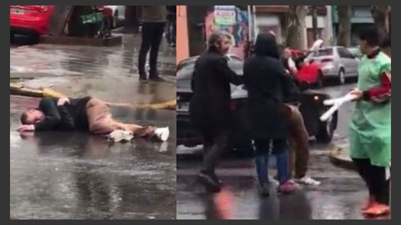 Ricardo Darín, junto a su mujer, Florencia Bas, y un grupo de vecinos.