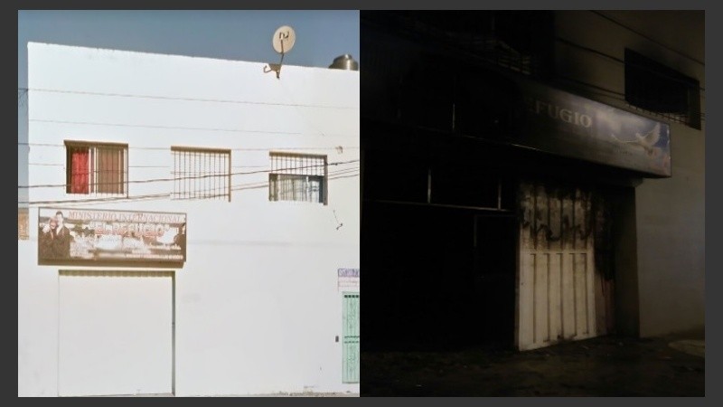 La iglesia antes y después del incendio.