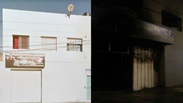 La iglesia antes y después del incendio.