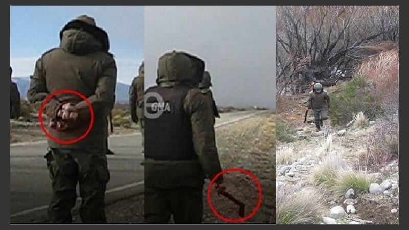 Fotos que hablan: piedras, hacha y gendarmes armados a la vera del río.