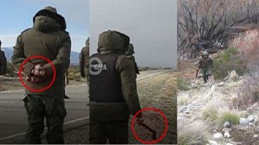 Fotos que hablan: piedras, hacha y gendarmes armados a la vera del río.