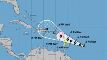 El mapa del avance de María que difundió el Centro Nacional de Huracanes.