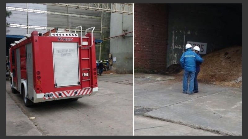 Una autobomba de la Prefectura Argentina y personal en el lugar del accidente.