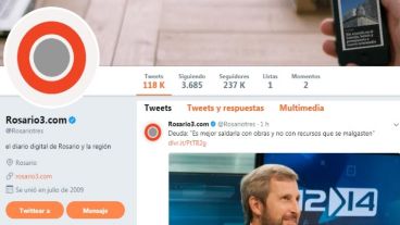 El twitter de @RosarioTres aún tiene 140 caracteres. ¿Habrá algún lector con 280?