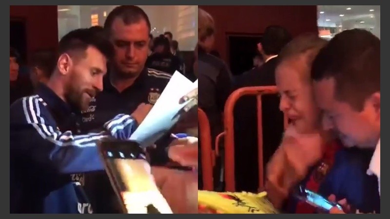 La Pulga emocionó a una nena en la puerta del hotel.