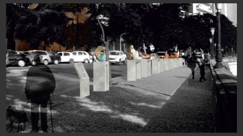 El grupo escultórico dialoga con la Bajada de los Maestros.