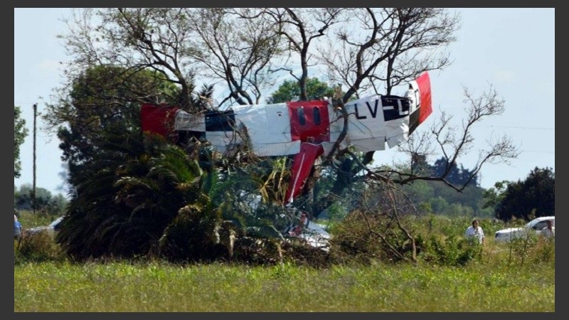 La Cesna 150 se incrustó en un árbol de un campo.
