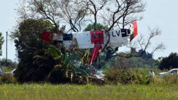 La Cesna 150 se incrustó en un árbol de un campo.
